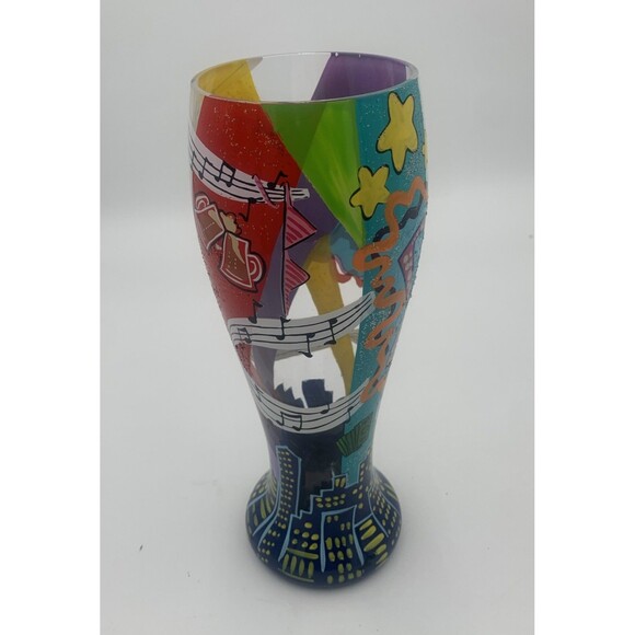 Vintage Pilsner Glass Decorated Phase”Party Animal”Music Notes & Cityscapes. - Picture 3 of 7